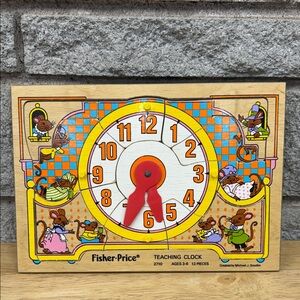 Vintage Fisher-Price Teaching Clock 2710 Colorful Mouse Clock Puzzle